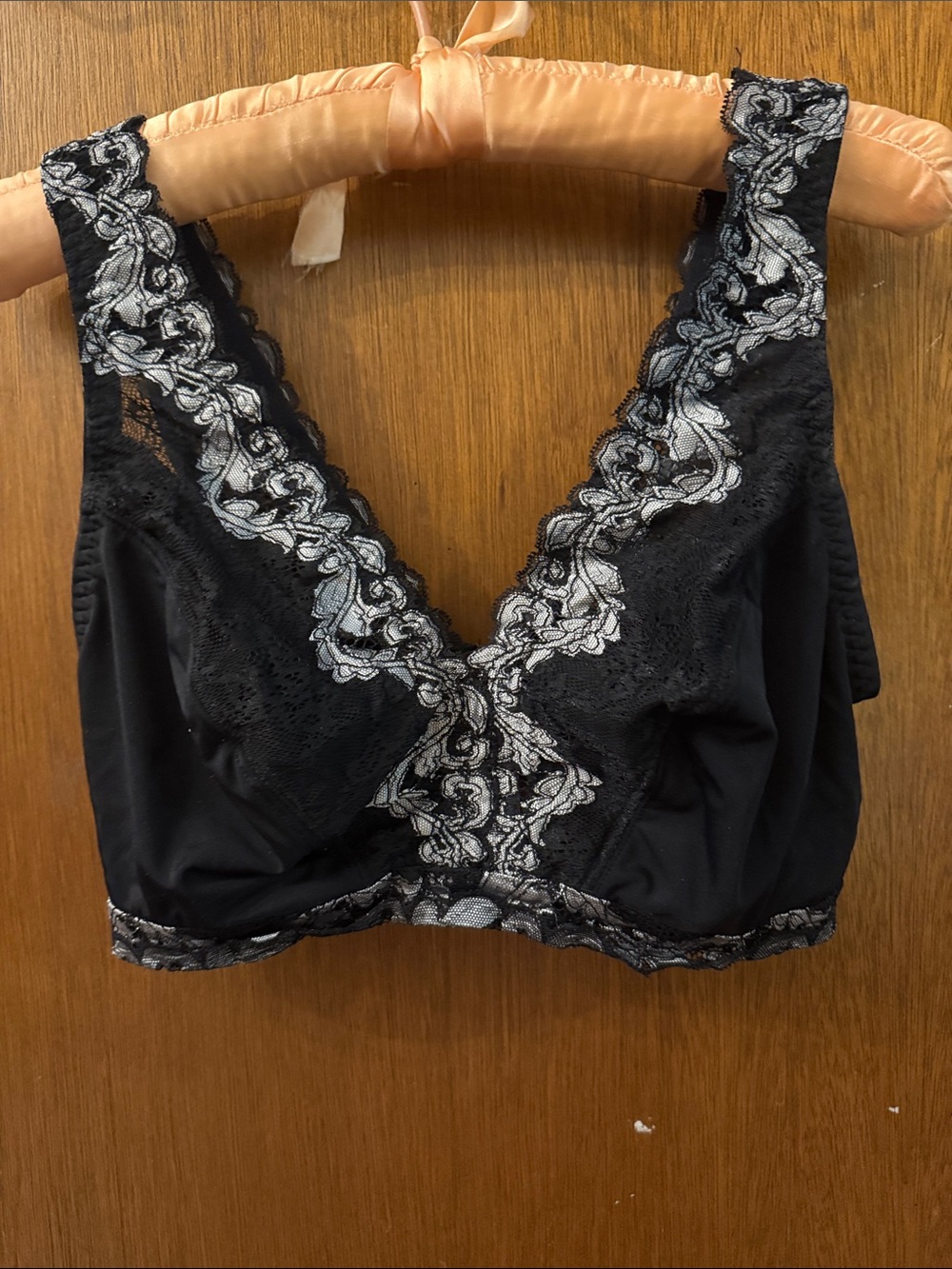 Breezies Black Bralette with Silver Lace Trim